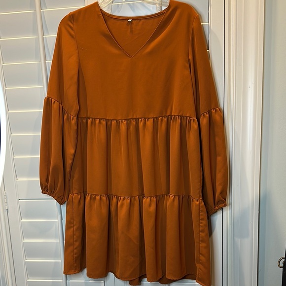 SOLD- Casual Orange Tiered Sundress with Bishop Sleeves - Picture 1 of 1